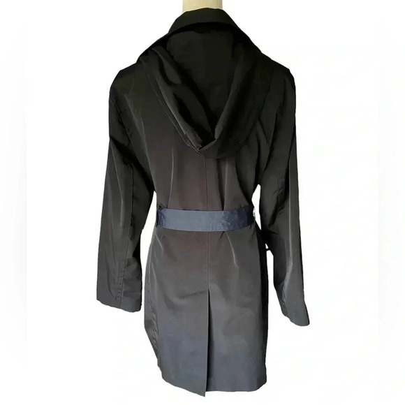 London Fog Belted Button Front Hooded Trench Coat Black Women Size L - Picture 3 of 11